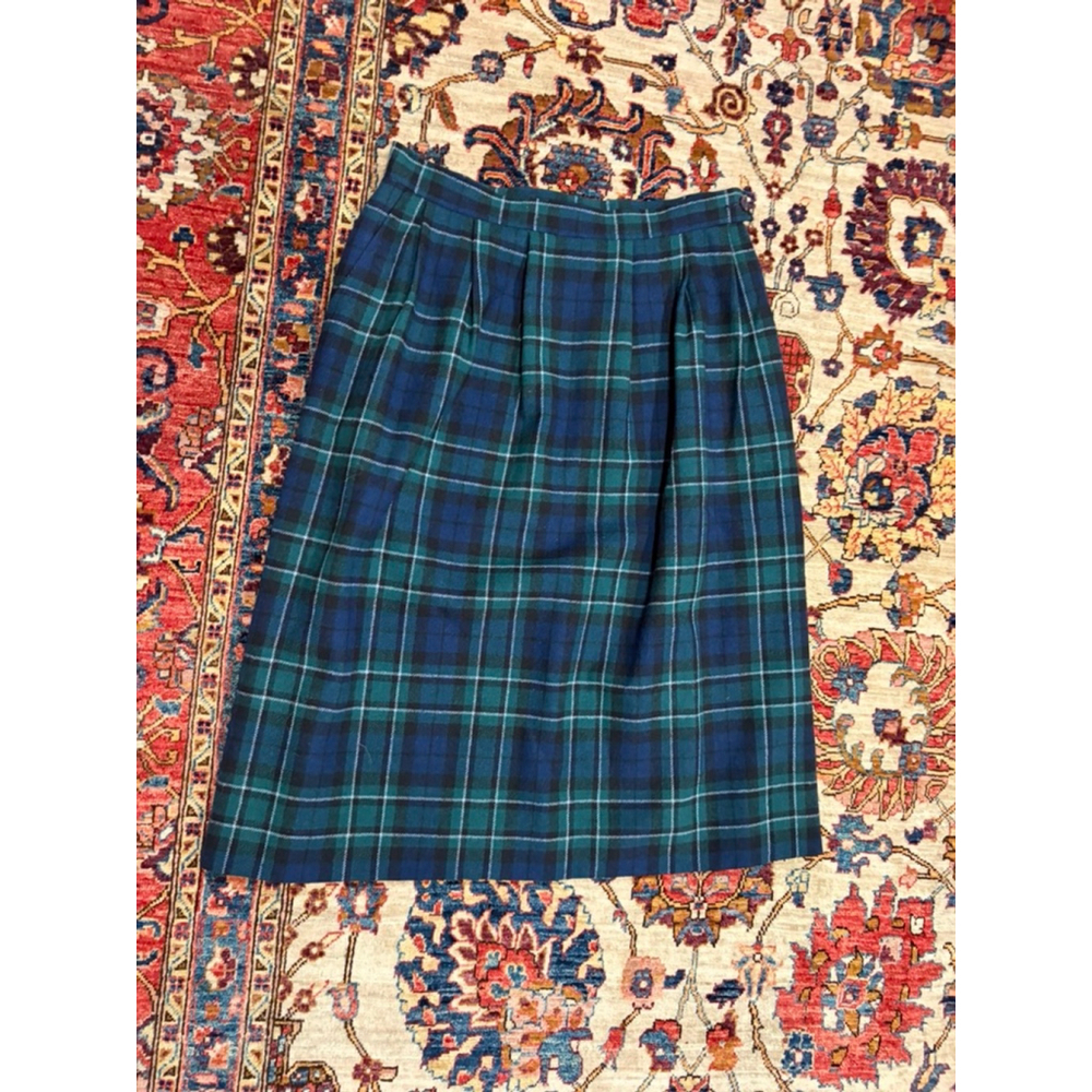Vintage Pendleton Plaid Wool Skirt Blue Green Tartan Pleated USA no size